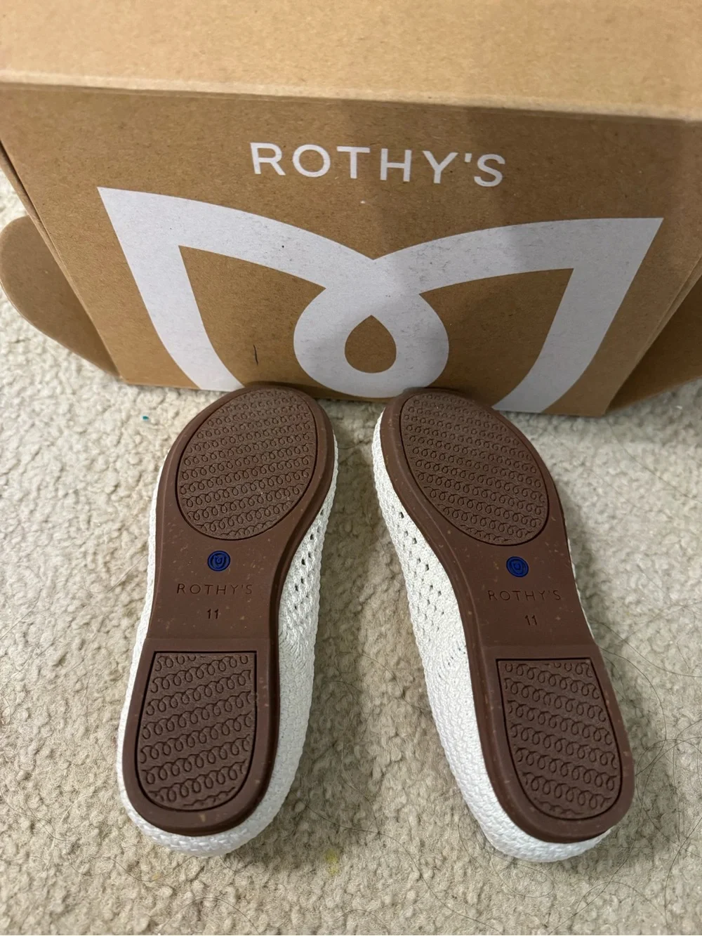 Rothy's Kids Cream Mary Jane Flats with Blue Trim